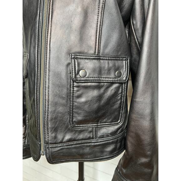 Calvin Klein S VINTAGE y2k Quilted Leather Motorcycle Jacket Elbow Patches Black - Picture 11 of 14